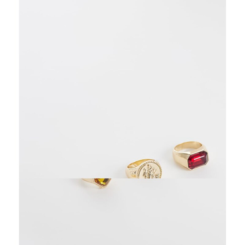 Reclaimed Vintage unisex signet ring 3 pack in gold