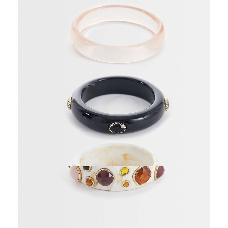 Reclaimed Vintage bangle 3 pack with stone detail-Multi