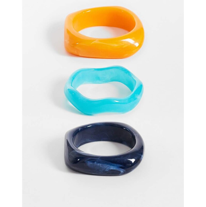 ASOS DESIGN pack of 3 resin bangles in blue and bright orange-Multi 115535943