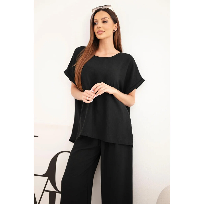 K-Fashion Dámský komplet Plus Size halenka a kalhoty se širokou 115487965