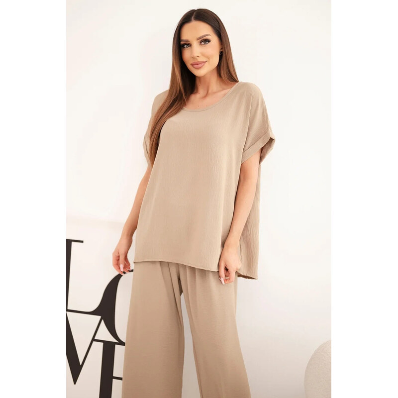 K-Fashion Dámský komplet Plus Size halenka a kalhoty s širokou 115487966