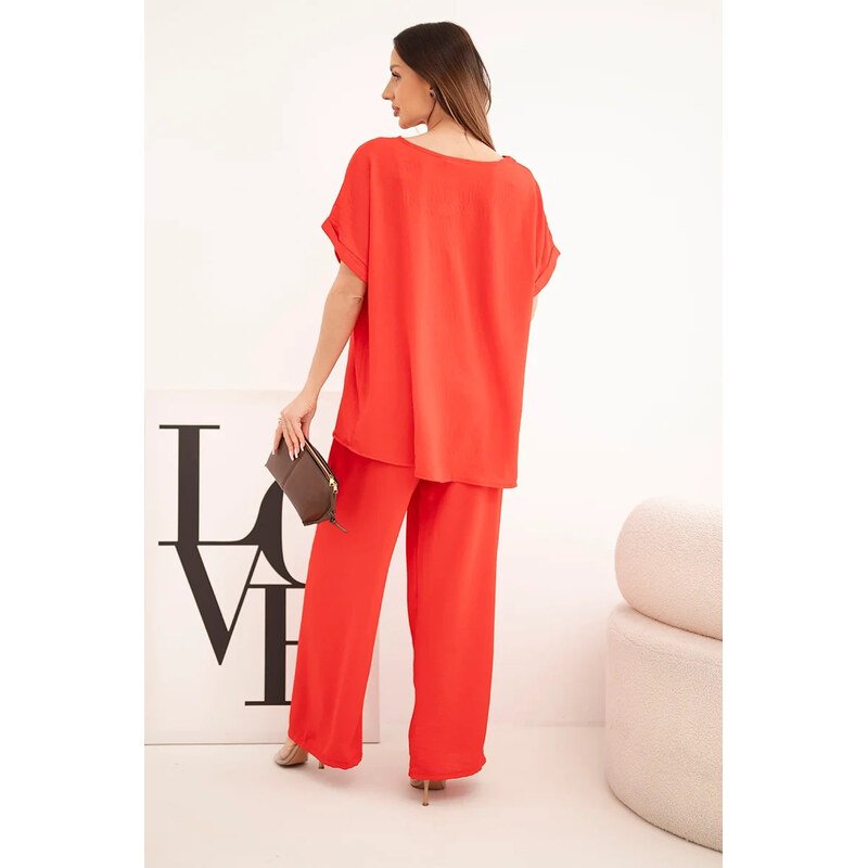 K-Fashion Dámský komplet Plus Size halenka a kalhoty s širokou