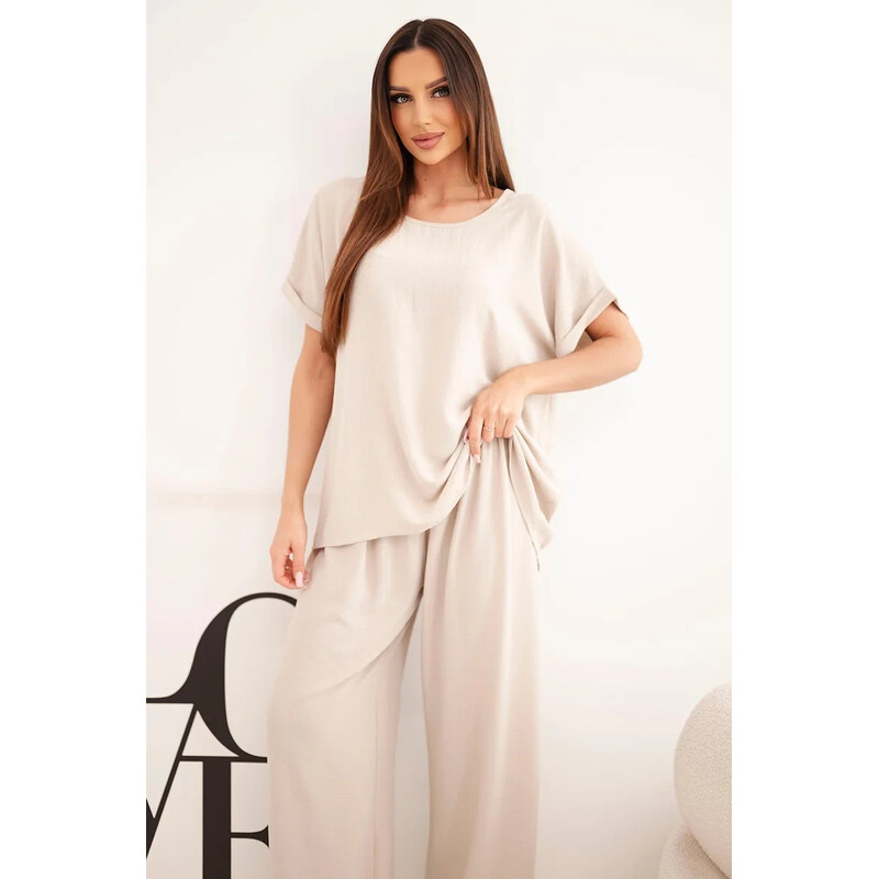 K-Fashion Dámský komplet Plus Size halenka a kalhoty se širokými 115487970