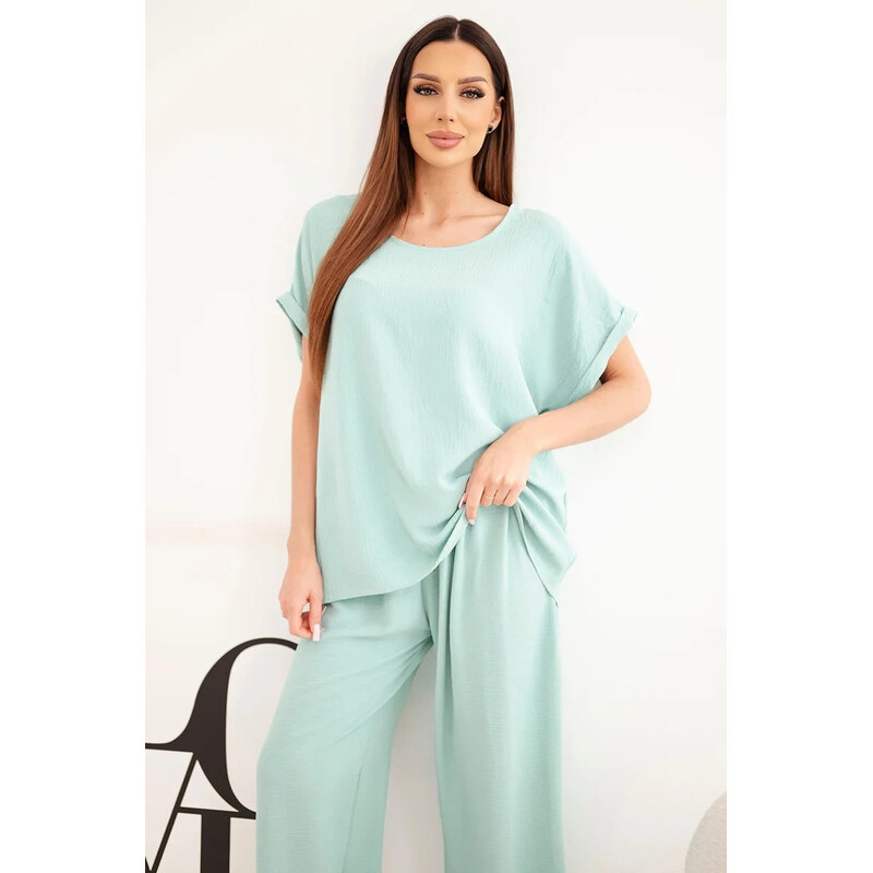 K-Fashion Dámský komplet Plus Size halenka a kalhoty se širokými