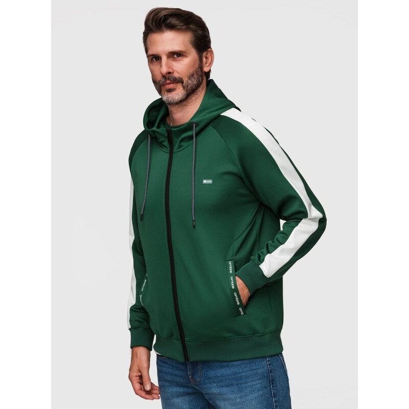 Ombre Clothing Zelená mikina s kapucí a ozdobným páskem V7 B1717