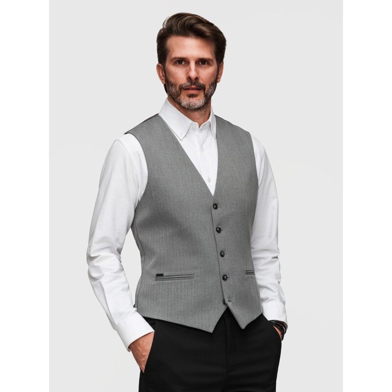 Ombre Clothing Klasická šedá elegantní vesta V1 V65