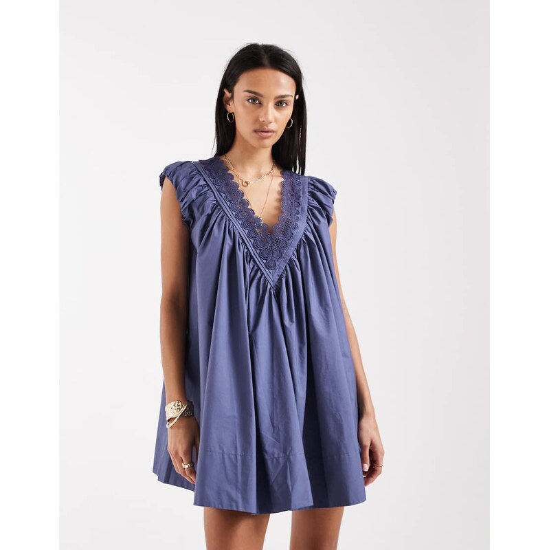 Free People sundazed smock mini dress in night shadow blue