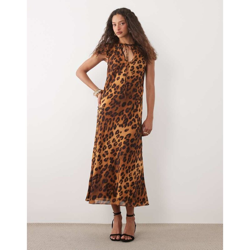ASOS DESIGN frill sleeve chiffon maxi dress in leopard print