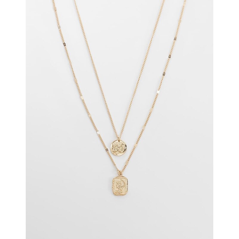 ASOS DESIGN 2 pack roman pendant necklace in gold 115493630