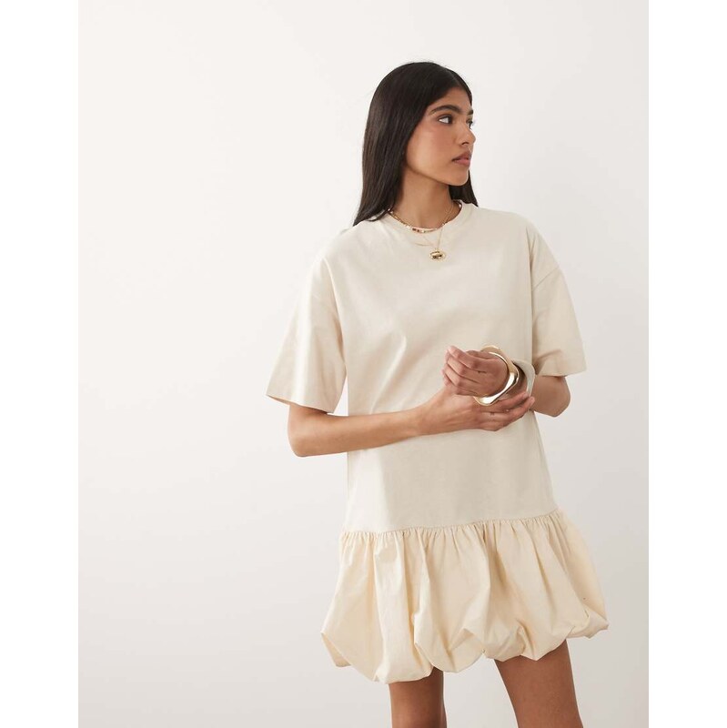 Miss Selfridge drop waist bubble hem mini dress in vanilla-White