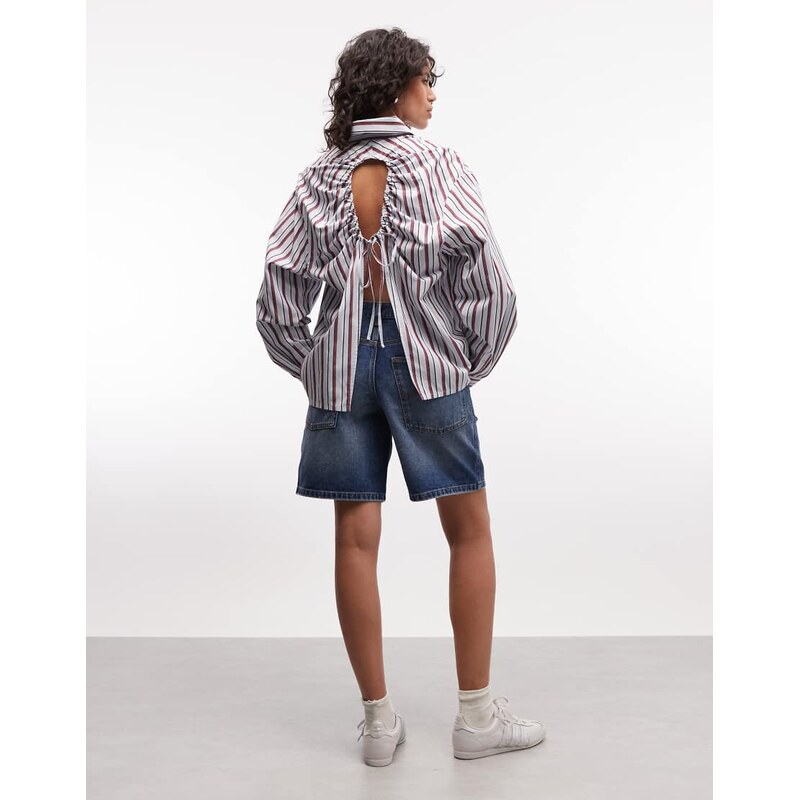 COLLUSION oversized shirt with keyhole detail in blue stripe 115495827