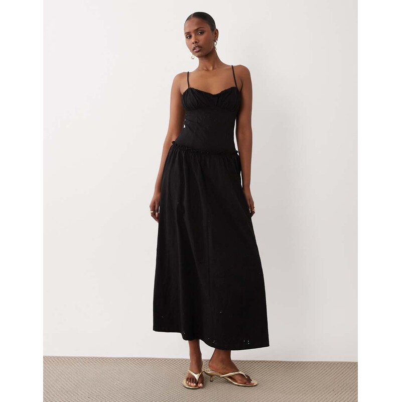 ASOS DESIGN broderie cami maxi dress in black