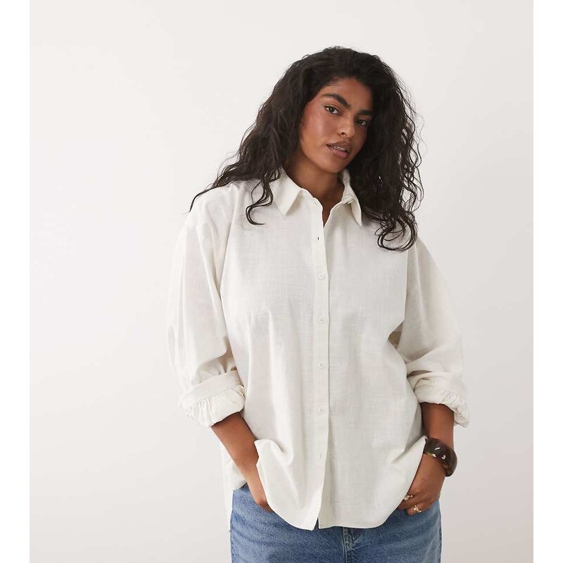 ASOS Curve ASOS DESIGN Curve linen look shirt in off white 115518760