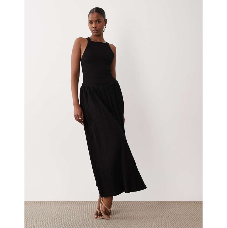 ASOS DESIGN crinkle built up cross back midi dress in black