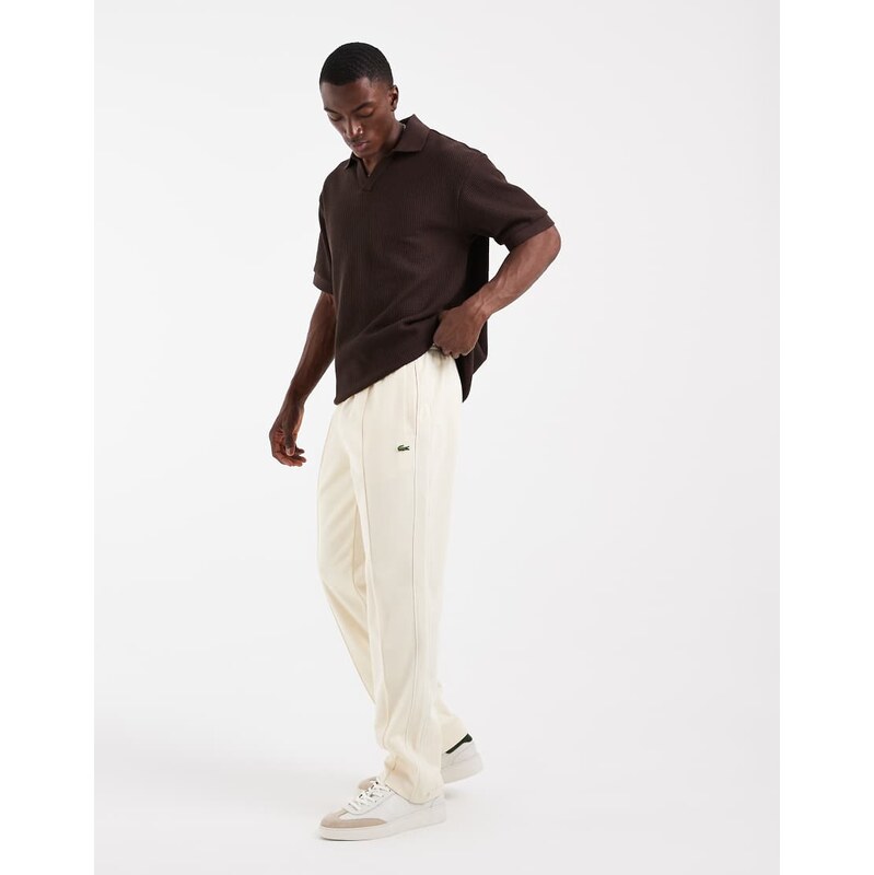 Lacoste wide leg jogging bottoms in beige-Neutral
