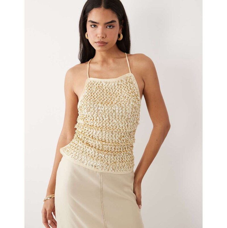 ASOS DESIGN co-ord embellished sequin backless cami top in cream