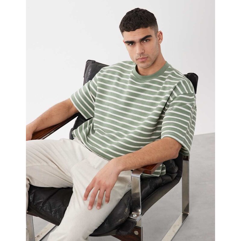 ASOS DESIGN heavyweight boxy oversized t-shirt in green stripe