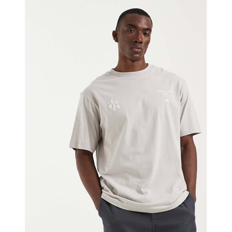 ASOS DESIGN relaxed t-shirt with sun back graphic in grey-Neutral