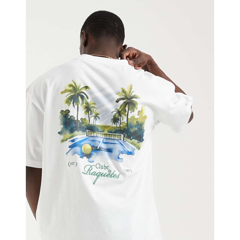 ASOS DESIGN oversized t-shirt with tennis back graphic in white