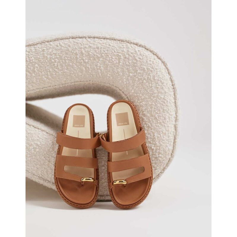 Dolce Vita Sally toe loop sandals with gold hardware in tan leather 115496074