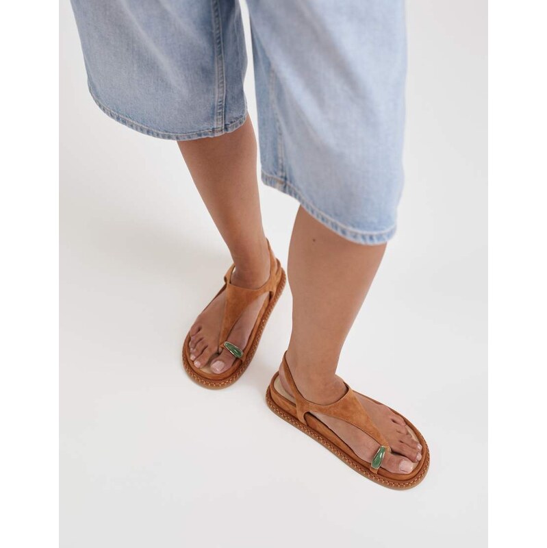 Dolce Vita Stefan toe loop sandals with gem in tan suede-Neutral