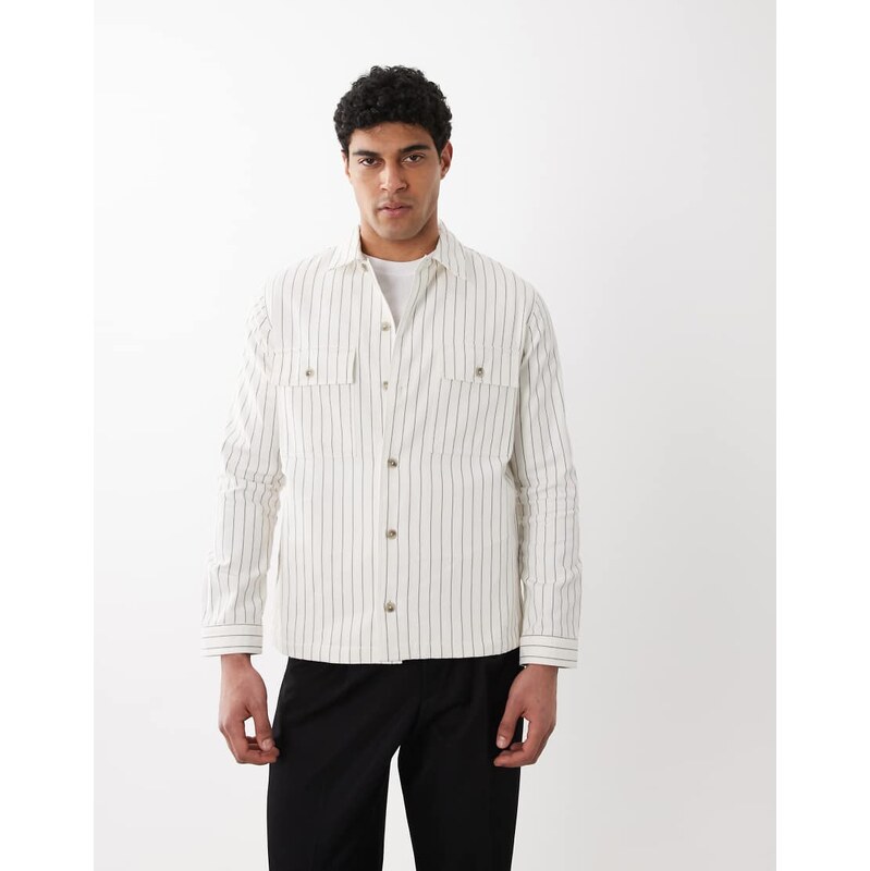 HUGO Red oversized pinstriped shirt in white