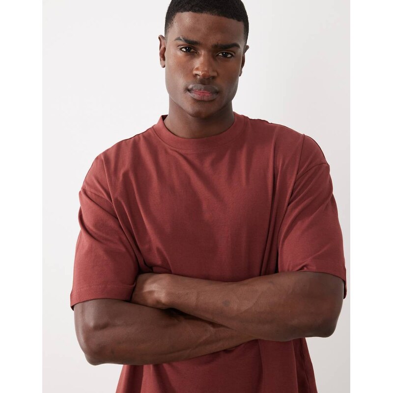 ASOS DESIGN Essentials oversized t-shirt in burgundy-Red