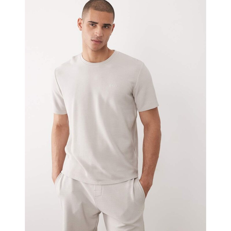 Boss Bodywear Rib co-ord lounge t-shirt in light grey