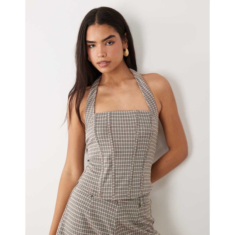 ASOS DESIGN mix & match brushed halterneck corset top in brown
