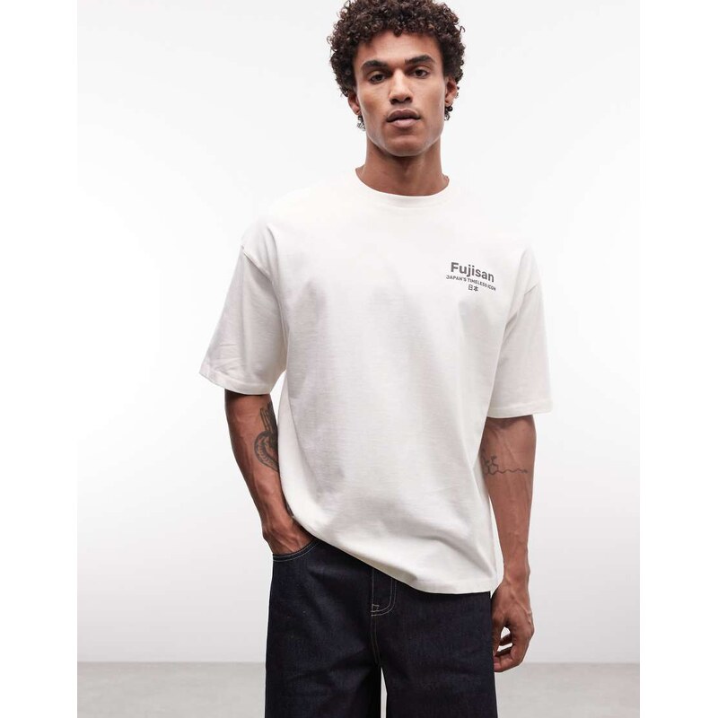 ASOS DESIGN oversized t-shirt with mountain graphic in off white