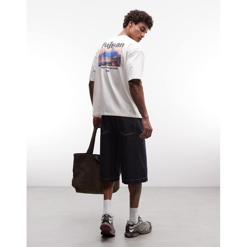 ASOS DESIGN oversized t-shirt with mountain graphic in off white