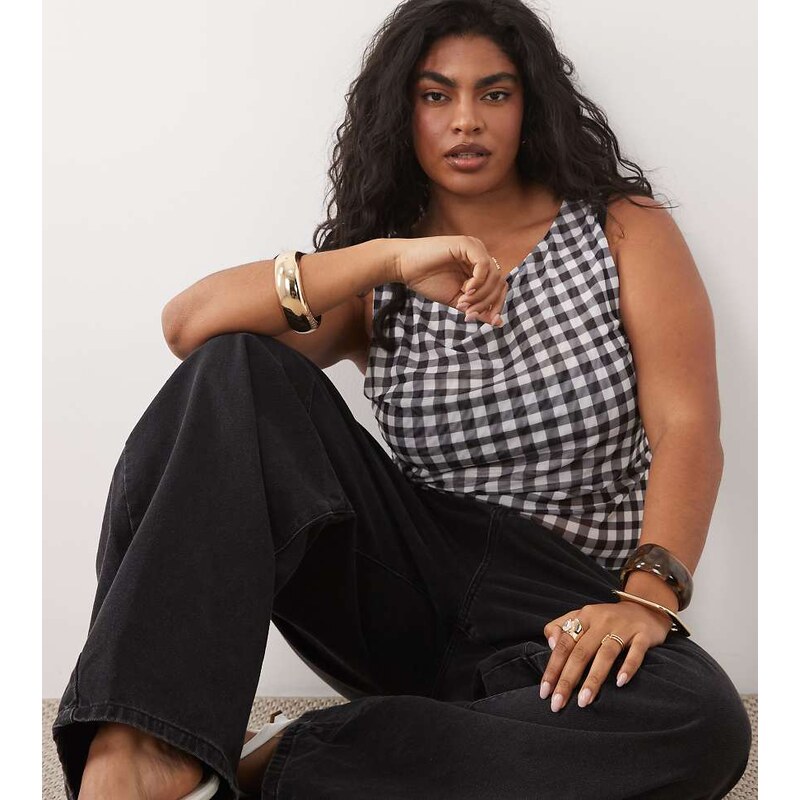 ASOS Curve ASOS DESIGN Curve sheer mesh tank top in black gingham 115496151
