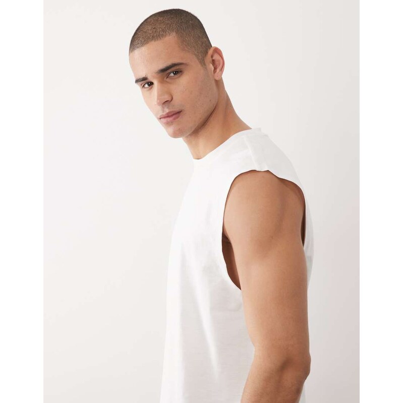 BOSS Orange Hugo Boss relaxed fit sleeveless tee in white-Grey