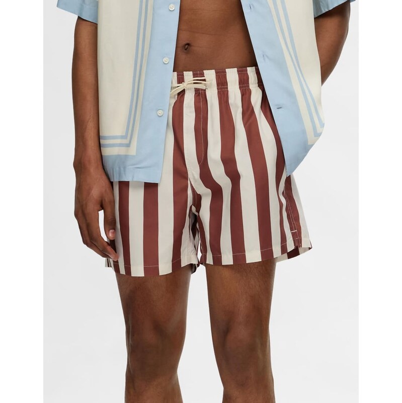Selected Swim shorts in burnt henna-Red