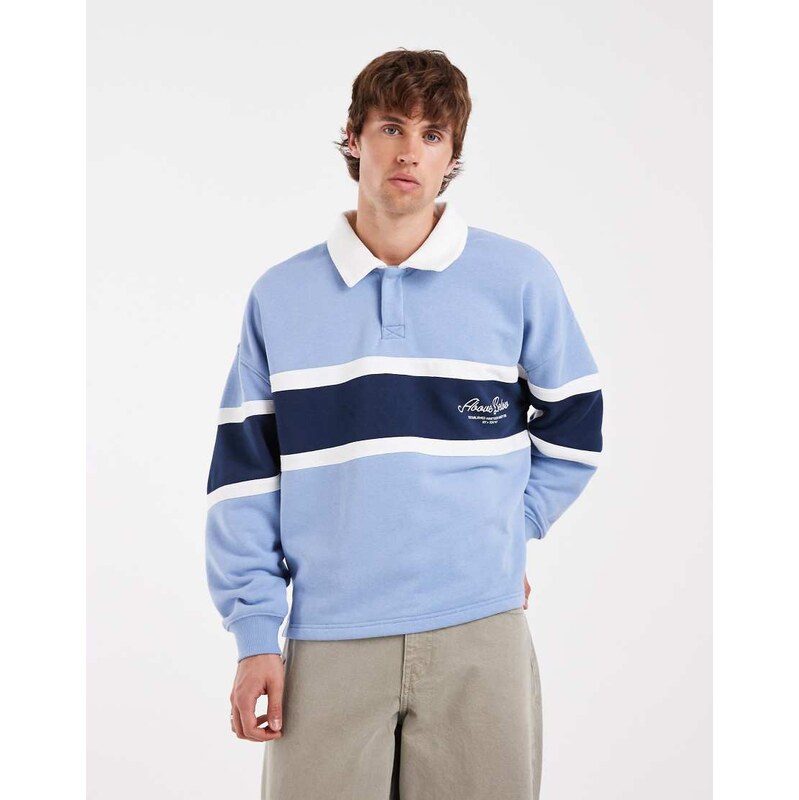 Cotton On graphic rugby polo in riviera blue