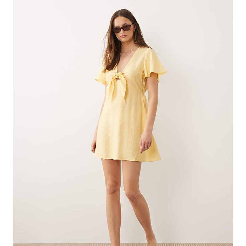 Vero Moda Tall crinkle textured woven tie front mini dress in