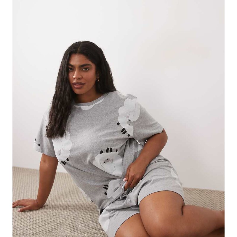 ASOS Curve ASOS DESIGN Curve oversized short sleeve tee & short pyjama 115522797