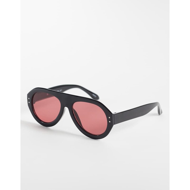 Vero Moda chunky framed retro aviator sunglasses in black 115522866