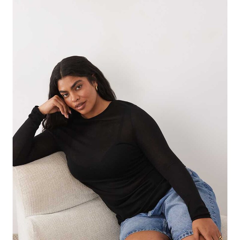 ASOS Curve ASOS DESIGN Curve sheer knitted soft touch ruched
