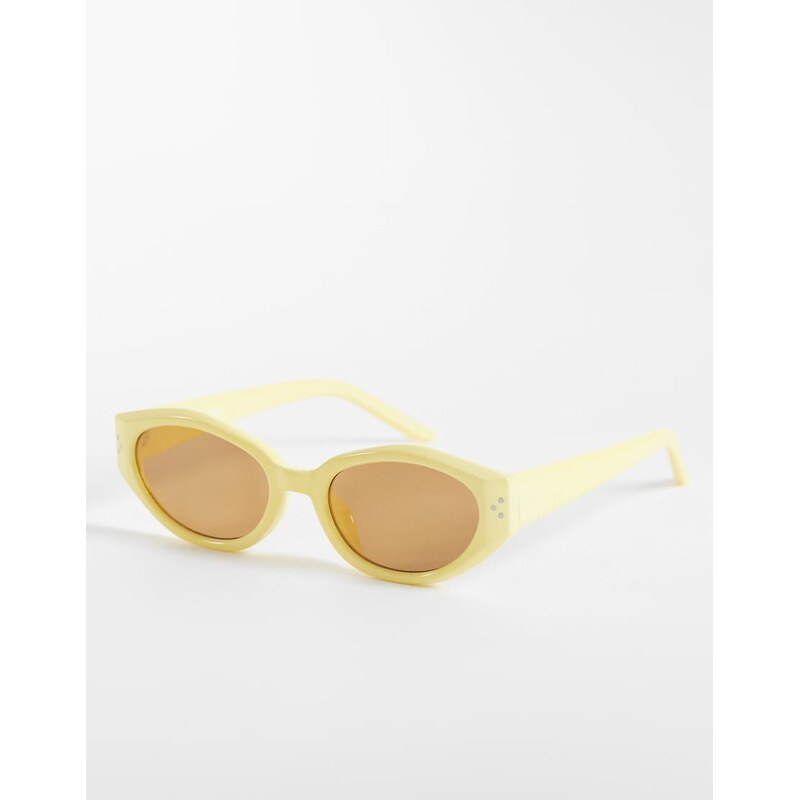 Pieces oval sunglasses with brown tint lenses in pastel yellow 115522973
