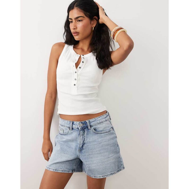 Vila high waisted denim shorts in light blue