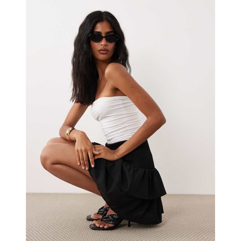 Vila shirred waist tiered mini skirt in black 115496527