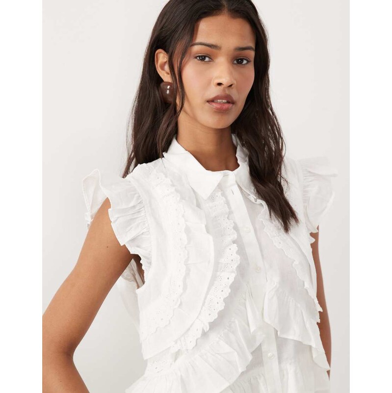 YAS exaggerated ruffle blouse in white