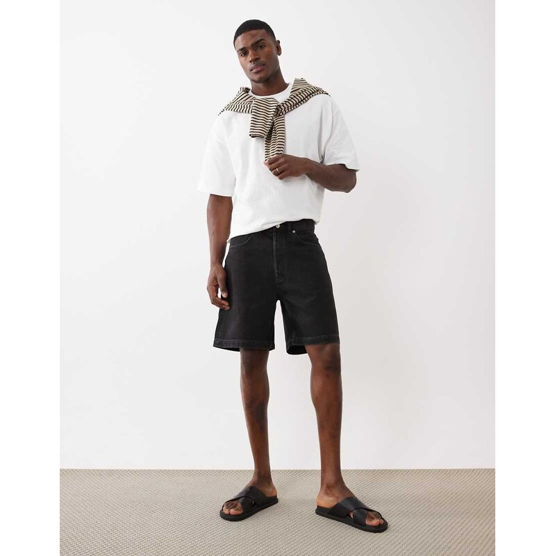 ARKET mid length straight fit denim shorts in black