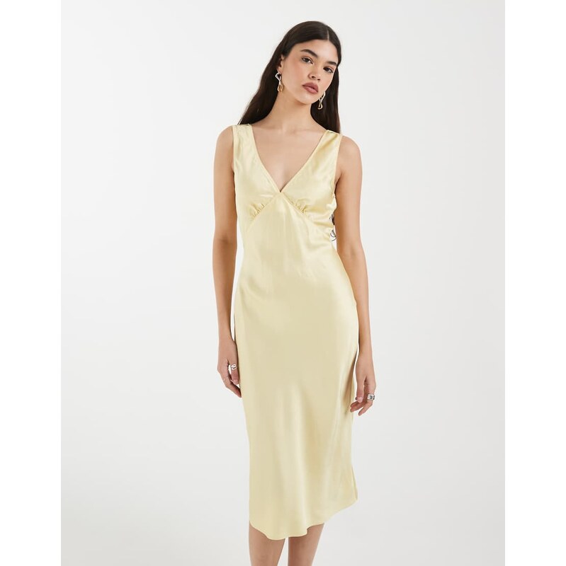 & Other Stories bias cut satin midi dress in butter yellow