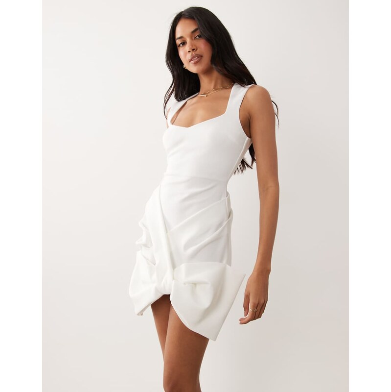 ASOS DESIGN square neck mini dress with bow skirt detail in white