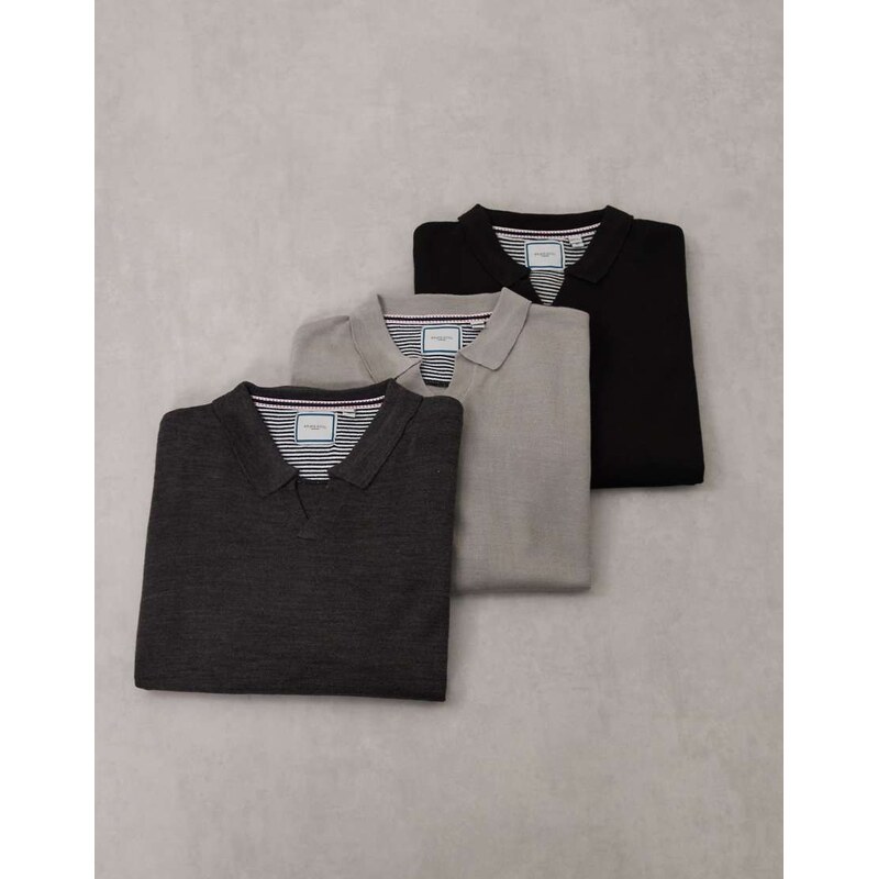 Brave Soul 3 pack long sleeve trophy neck polo shirt-Multi 115501051