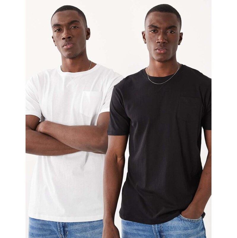 Brave Soul 2 pack crew neck jersey t-shirt with pocket detail-Multi 115496742