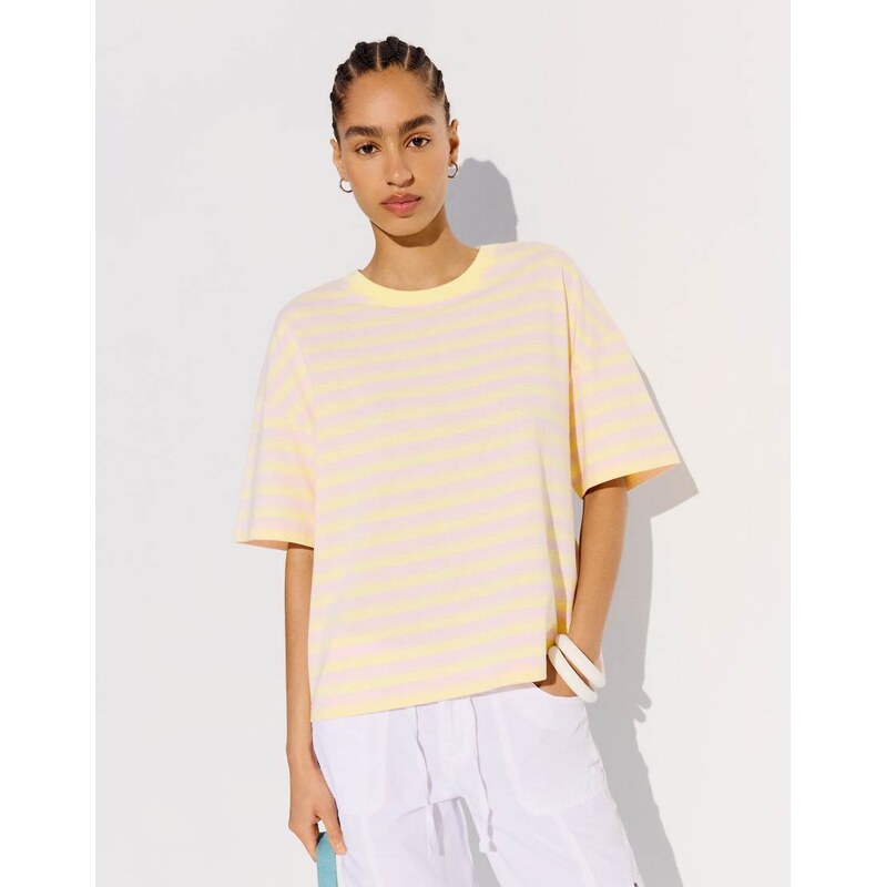 Bershka Boxy print t-shirt in yellow