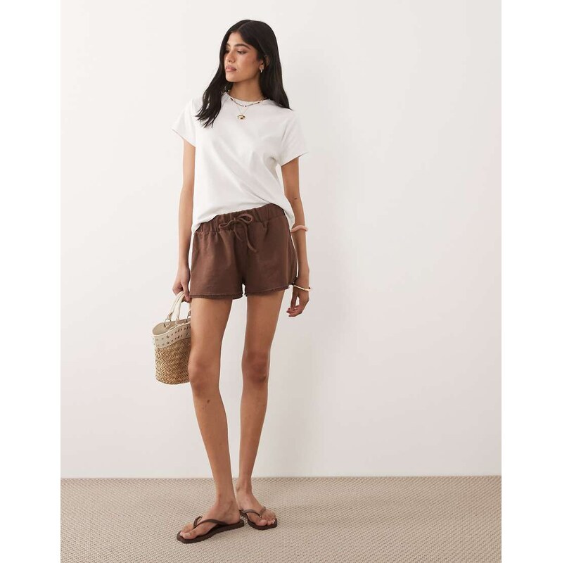 ASOS DESIGN elasticated shorts with lace detail in chocolate